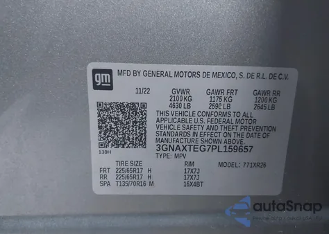 2023 Chevrolet Equinox Awd 2Fl z USA, uszkodzony, nr VIN 3GNAXTEG7PL159657